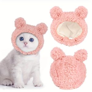 Cute Bear Ears Cat Costume Hats, Soft Adjustable Warm Pet Headwear For Cats And Small Dogs In Multi-color