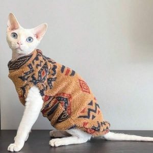 Sphynx Cat Print Sweatshirt, Warm Winter Wear For Hairless Cats, Novel Pattern Follows The Trend Brown