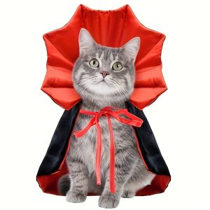 Pet Halloween Christmas Cloak Costume Set ?C Woven Polyester Dracula Cape for Mini, Toy, Small, and Medium Breeds ?C Easy Pullover Dog & Cat Dracula Costume with Festive Design ?C Pet Party Apparel