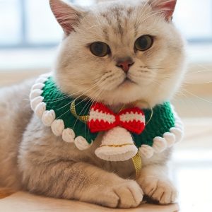 Festive Christmas Pet Scarf - Cozy Cotton Knit Neck Warmer for Cats & Dogs, Adorable Holiday Accessory