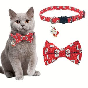 Adjustable Christmas Bow Tie Collar for Cats and Small Dogs - Cartoon Pattern Polyester Pet Accessory, Hand Washable, Non-Woven Fabric, Buckle Closure, Ideal Gift for All Seasons