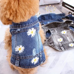 1pc Trendy Daisy Denim Jacket for Dogs: Breathable & Durable Spring/Summer/Fall Apparel